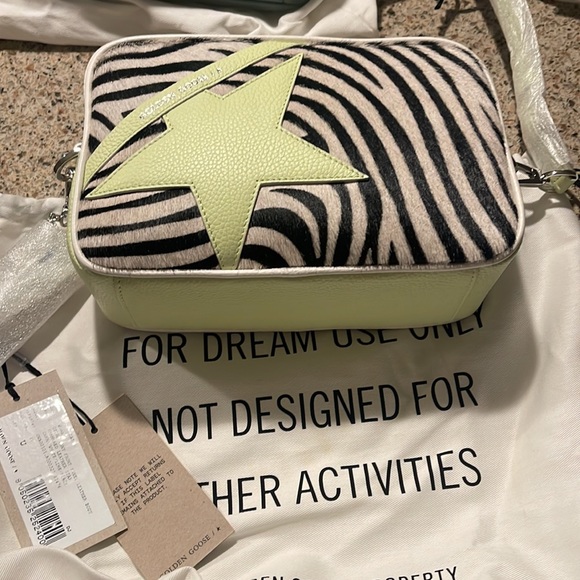 Star Bag in white & lime hammered leather w/zebra-print pony skin insert - Picture 7 of 8